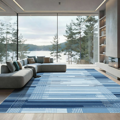 Modern Blue Striped Abstract Composition Rug