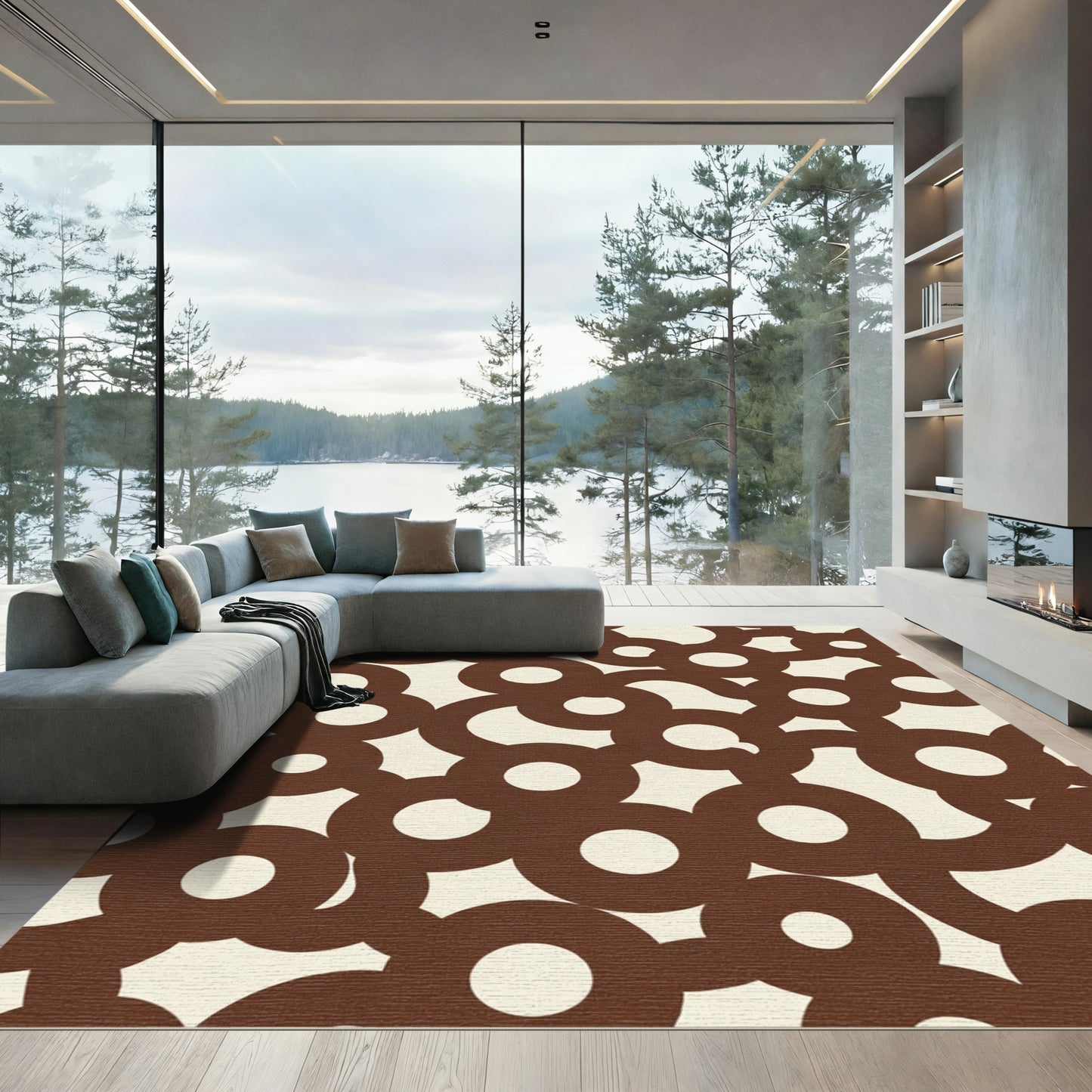 Cocoa Cream Interlocking Circles Rug