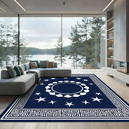 Deep Blue Starburst Medallion Border Rug