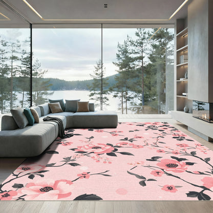 Pink Floral Branches Soft Blossom Rug