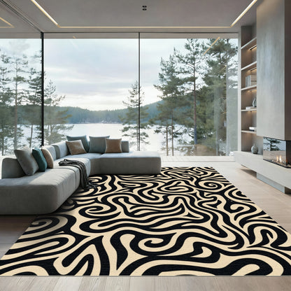 Black and Tan Abstract Swirl Rug