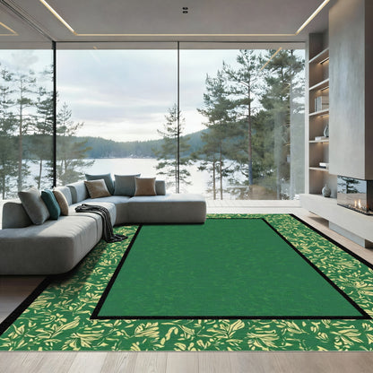 Emerald Green Botanical Border Rug