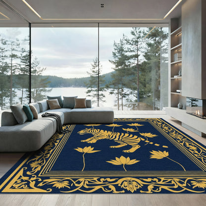 Golden Tiger Lotus Blossom Frame Rug