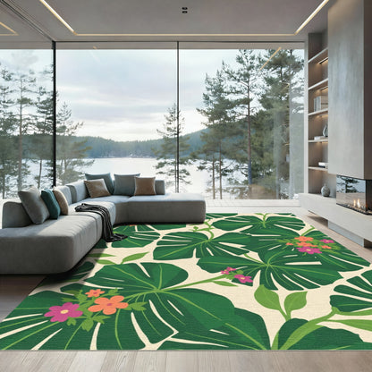 Lush Green Tropical Flora Botanical Rug