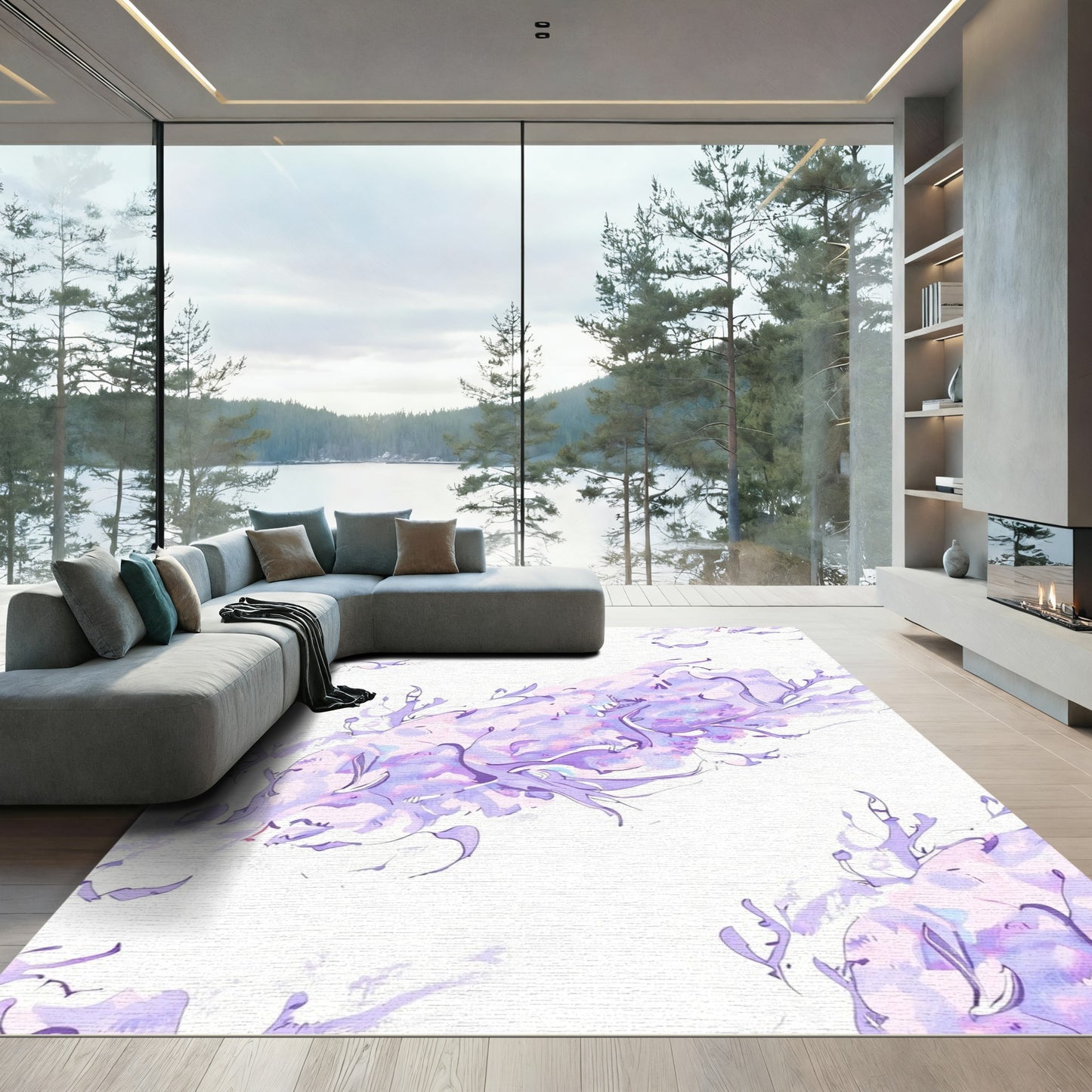 Lavender Swirl Watercolor Organic Bloom Rug