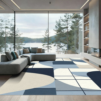 Modern Blue Cream Geometric Organic Rug