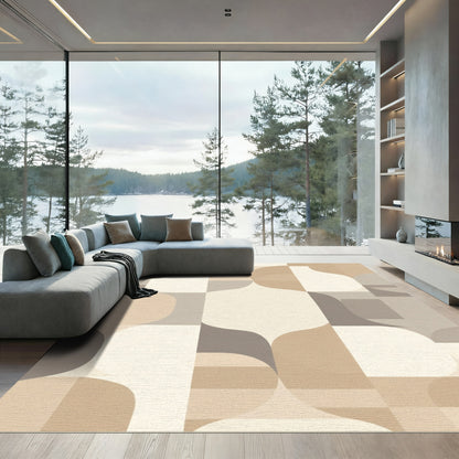 Neutral Mid Century Geometric Abstract Rug