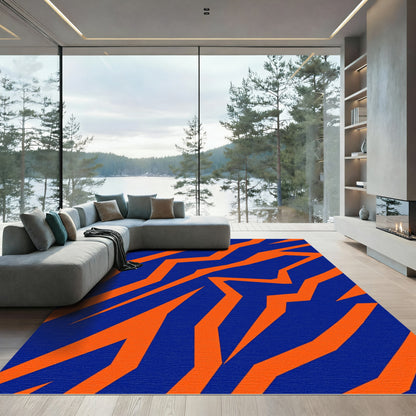 Bold Orange Jagged Stripes Blue Rug