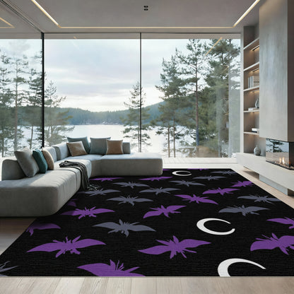 Purple Gray Bat Crescent Moon Rug
