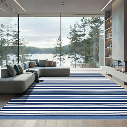 Navy White Blue Horizon Stripe Rug