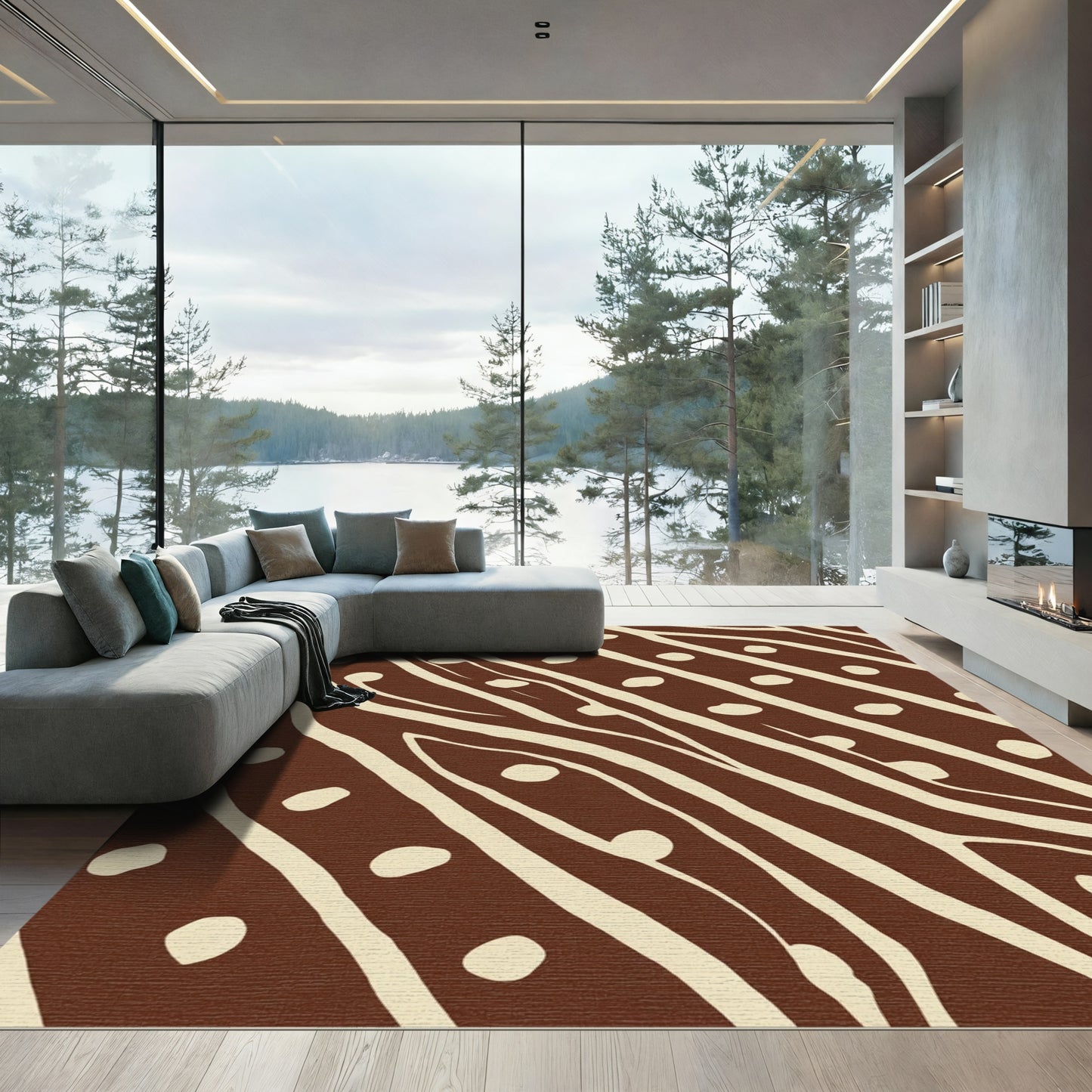 Brown Cream Organic Stripe Dot Rug