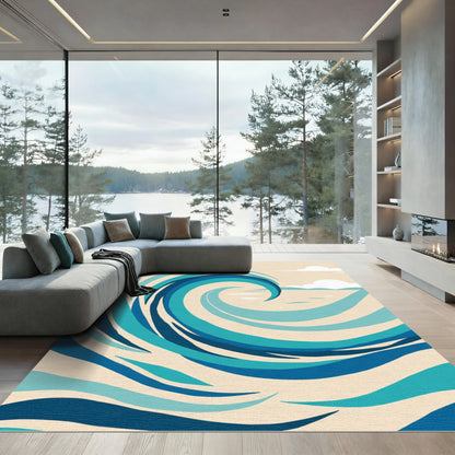 Ocean Blue Swirling Wave Layers Rug