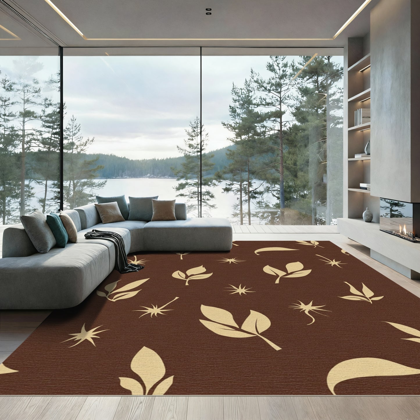 Earthy Tan Leaf Scatter Rug