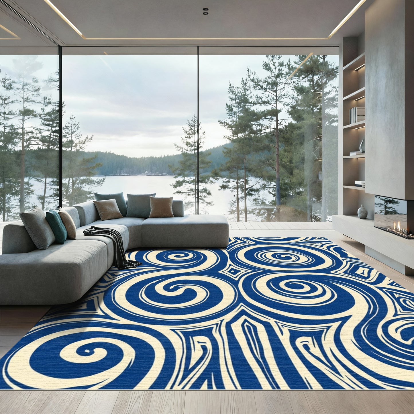 Deep Blue Swirl Tribal Harmony Rug