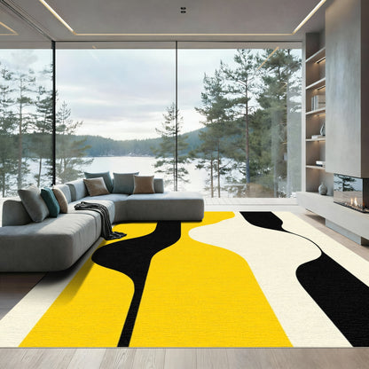Abstract Yellow Black Cream Organic Shapes Rug