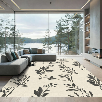 Cream Dark Botanical Vine Sprig Rug