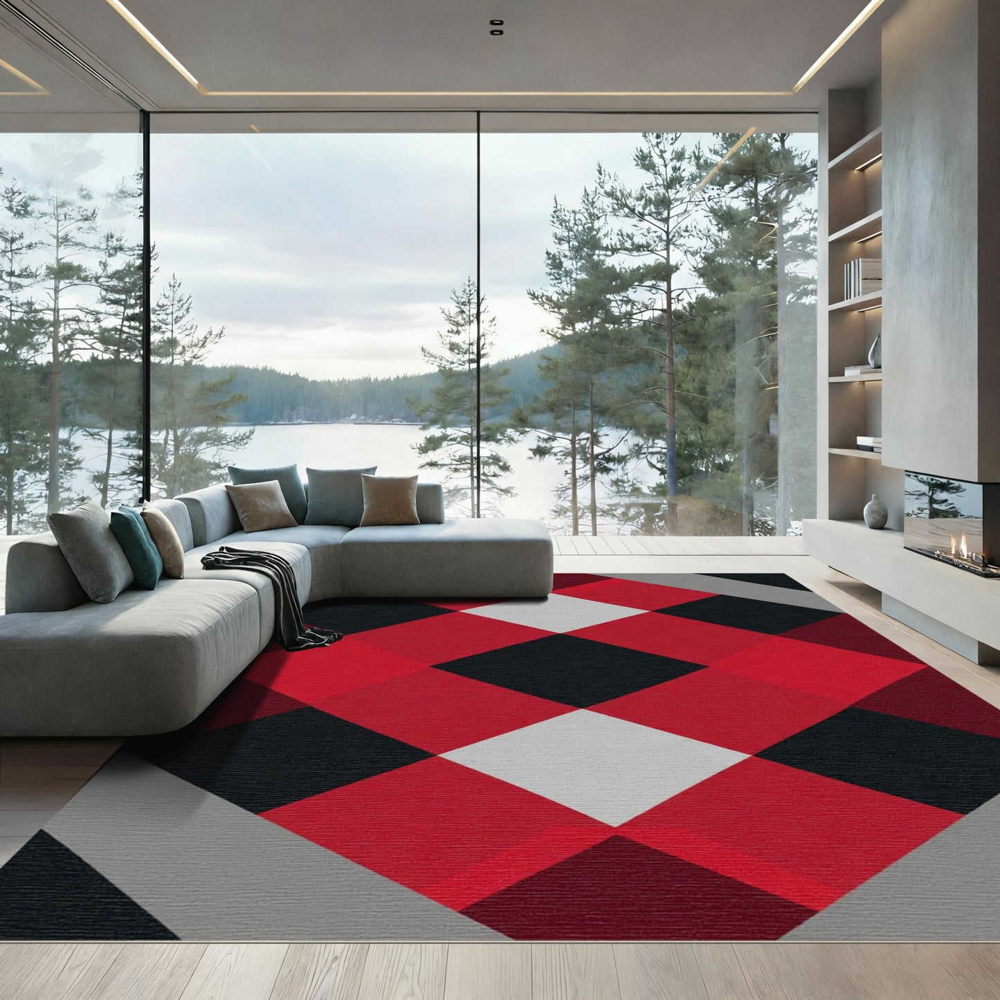 Bold Plaid Diamond Geometric Rug