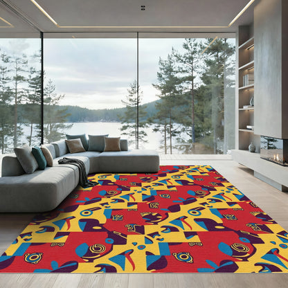 Bold Retro Red Yellow Abstract Composition Rug