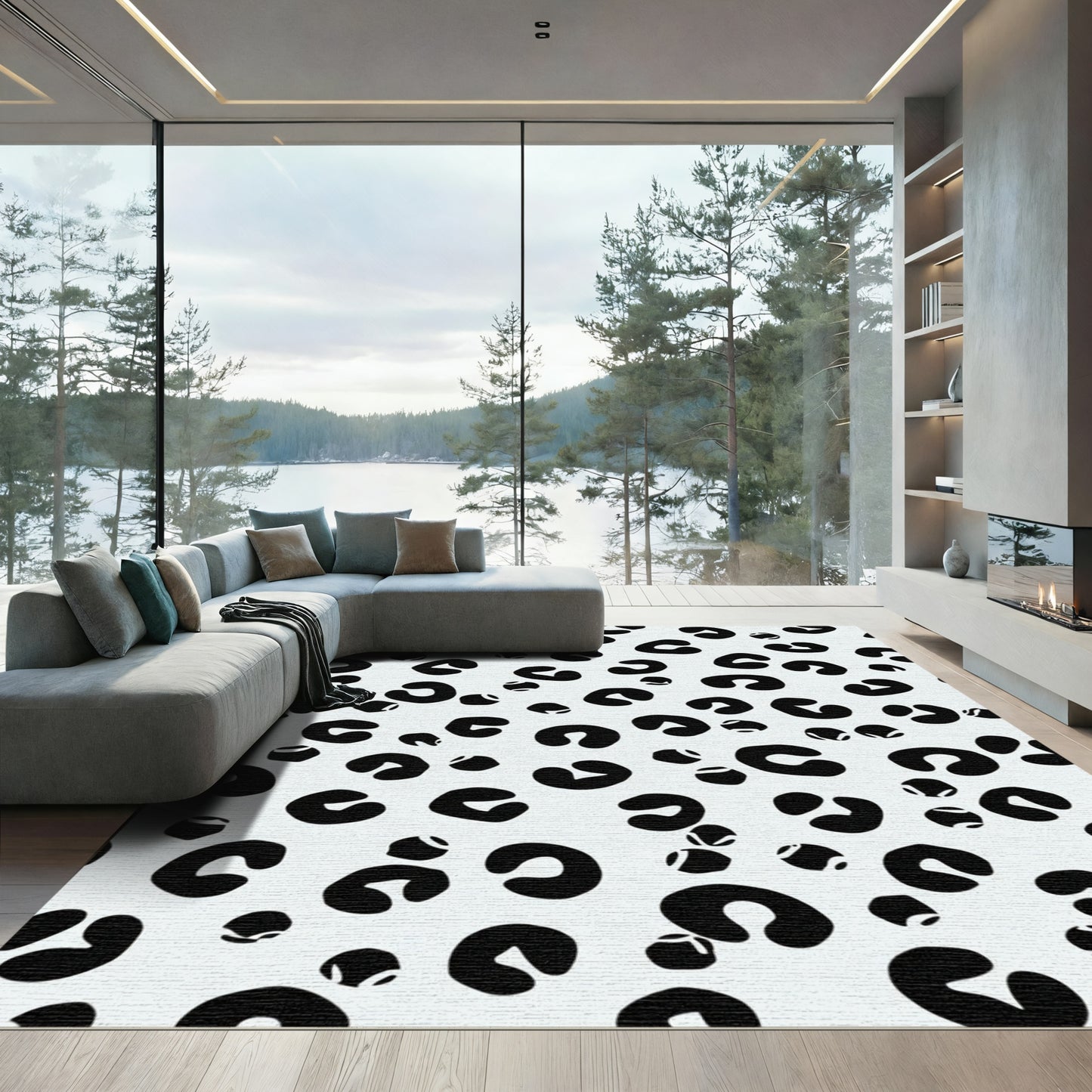 Black Dalmation Spots Abstract Rug