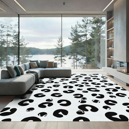 Black Dalmation Spots Abstract Rug