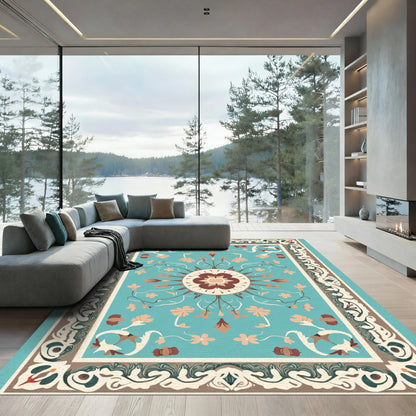 Aqua Floral Medallion Border Rug