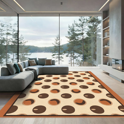 Brown and Cream Polka Dot Circular Rug