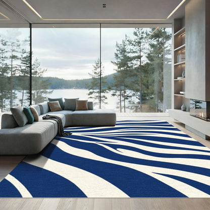Deep Blue Cream Zebra Swirl Rug