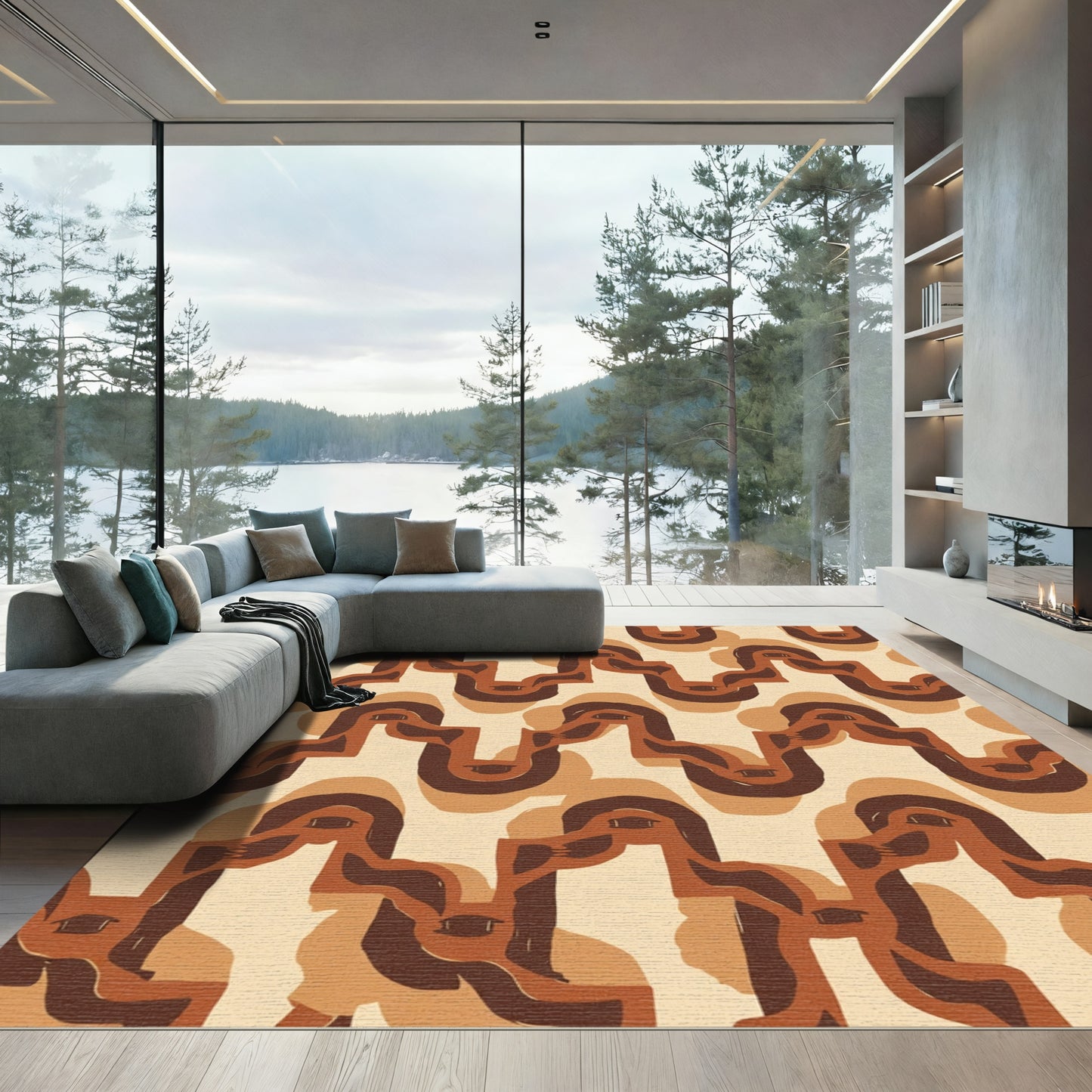 Retro Brown Wavy Abstract Composition Rug