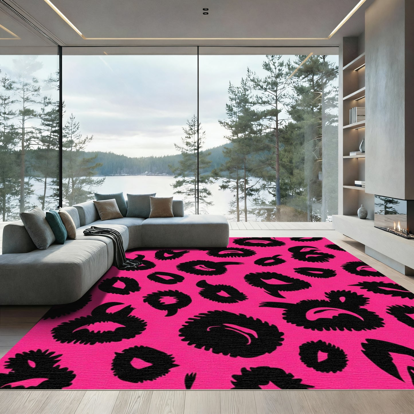 Bold Pink Black Leopard Spot Rug