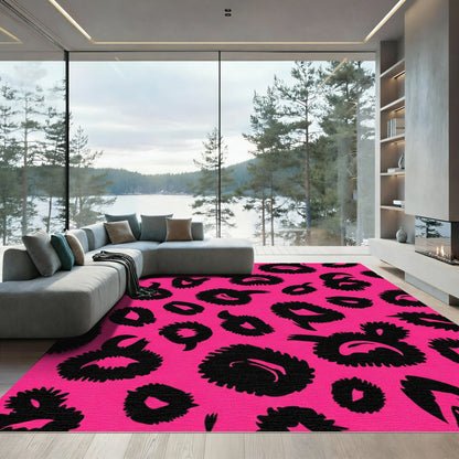Bold Pink Black Leopard Spot Rug