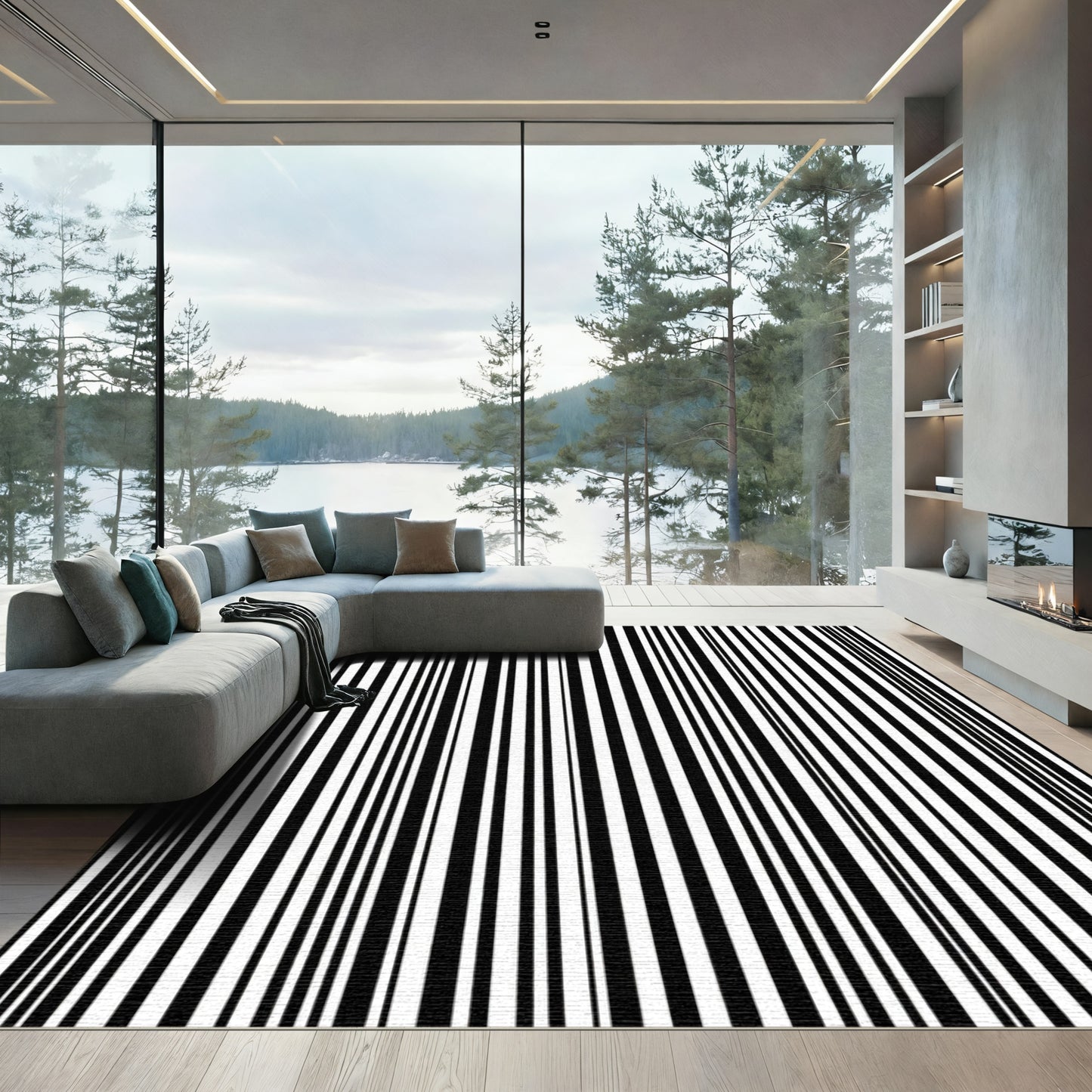 Bold Tall Monochrome Line Contrast Rug