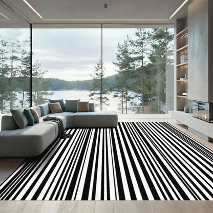 Bold Tall Monochrome Line Contrast Rug