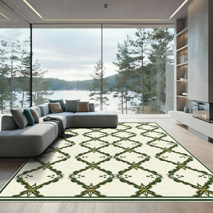 Cream and Forest Green Diamond Lattice Rug