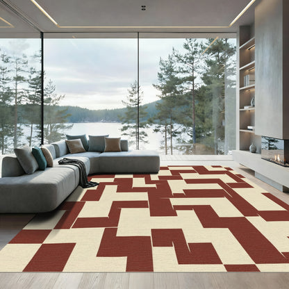 Rustic Red Cream Interlocking Geometric Rug