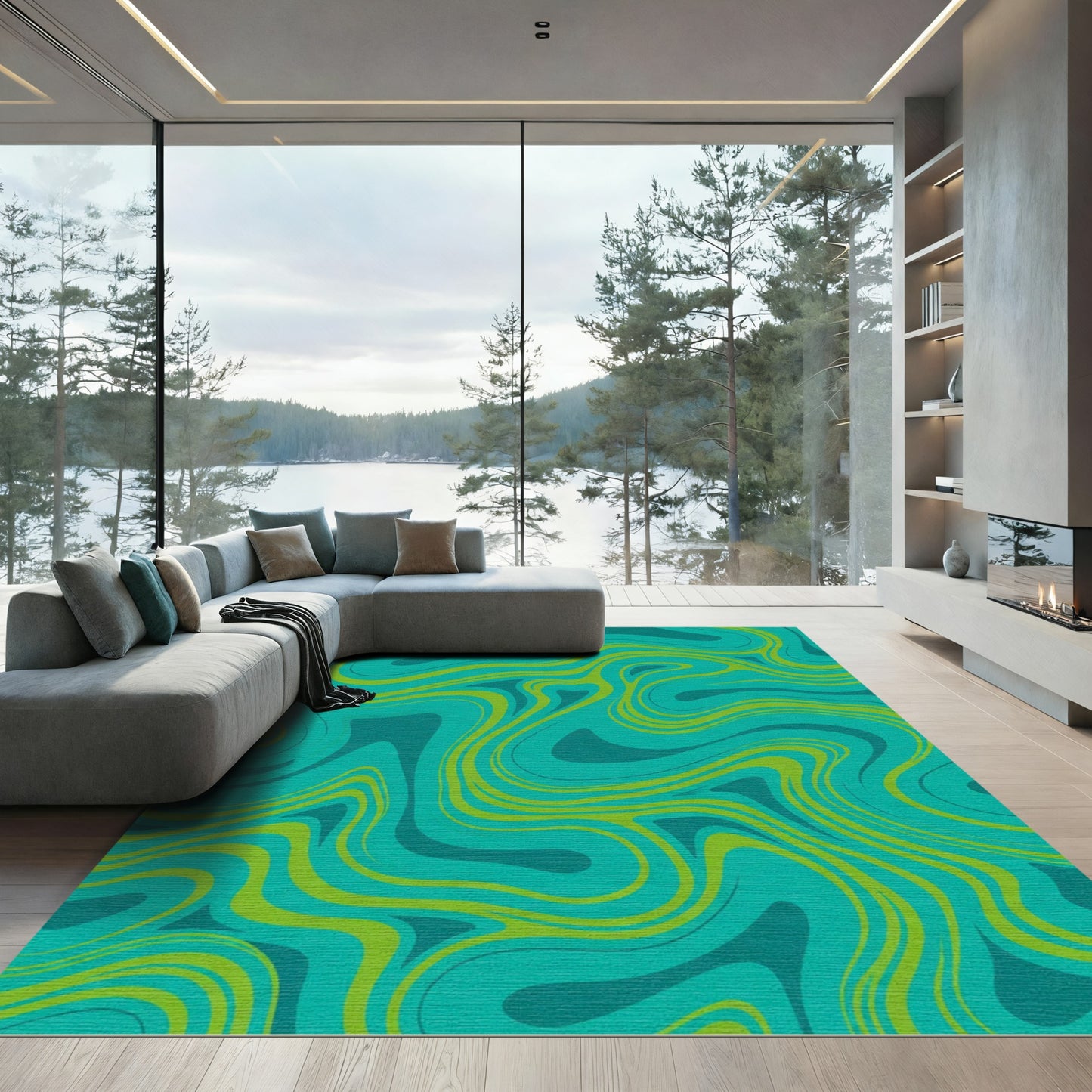 Teal Lime Swirl Fluid Rug