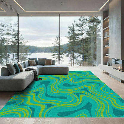 Teal Lime Swirl Fluid Rug