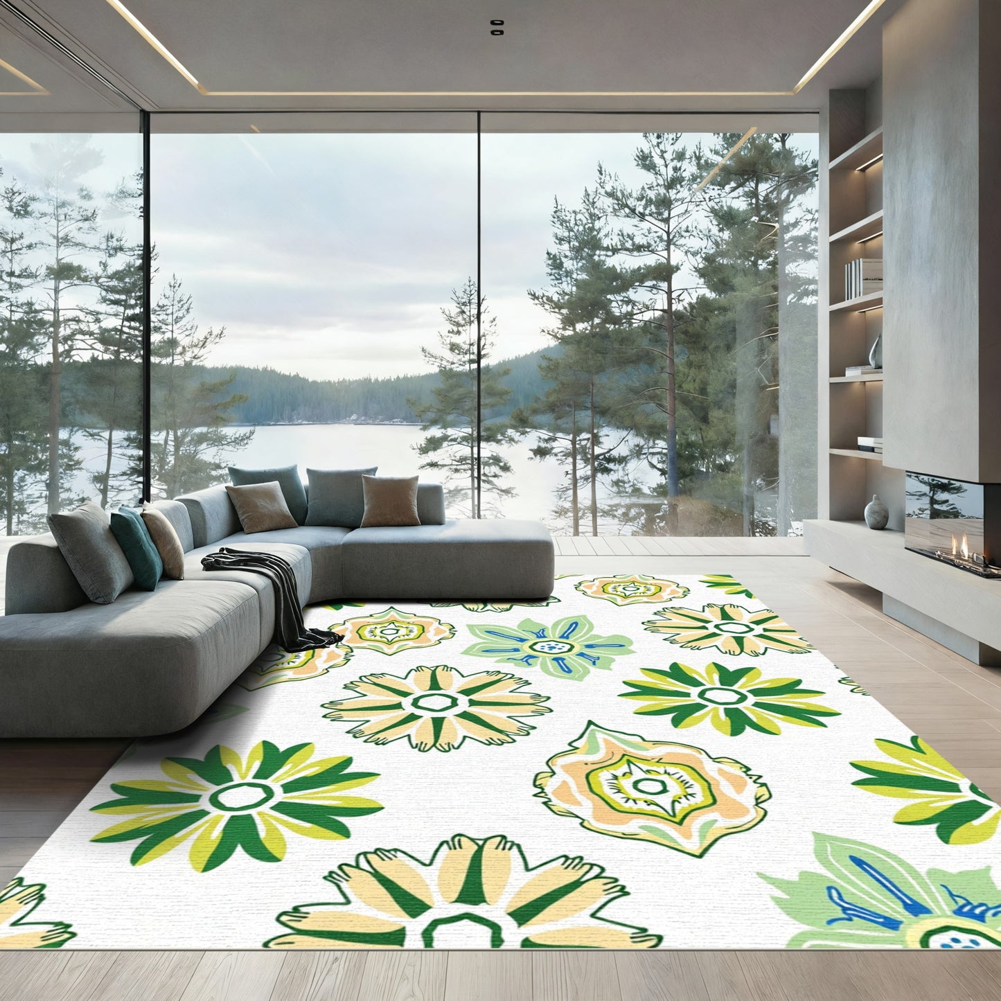 Green Yellow Floral Medley Harmony Rug