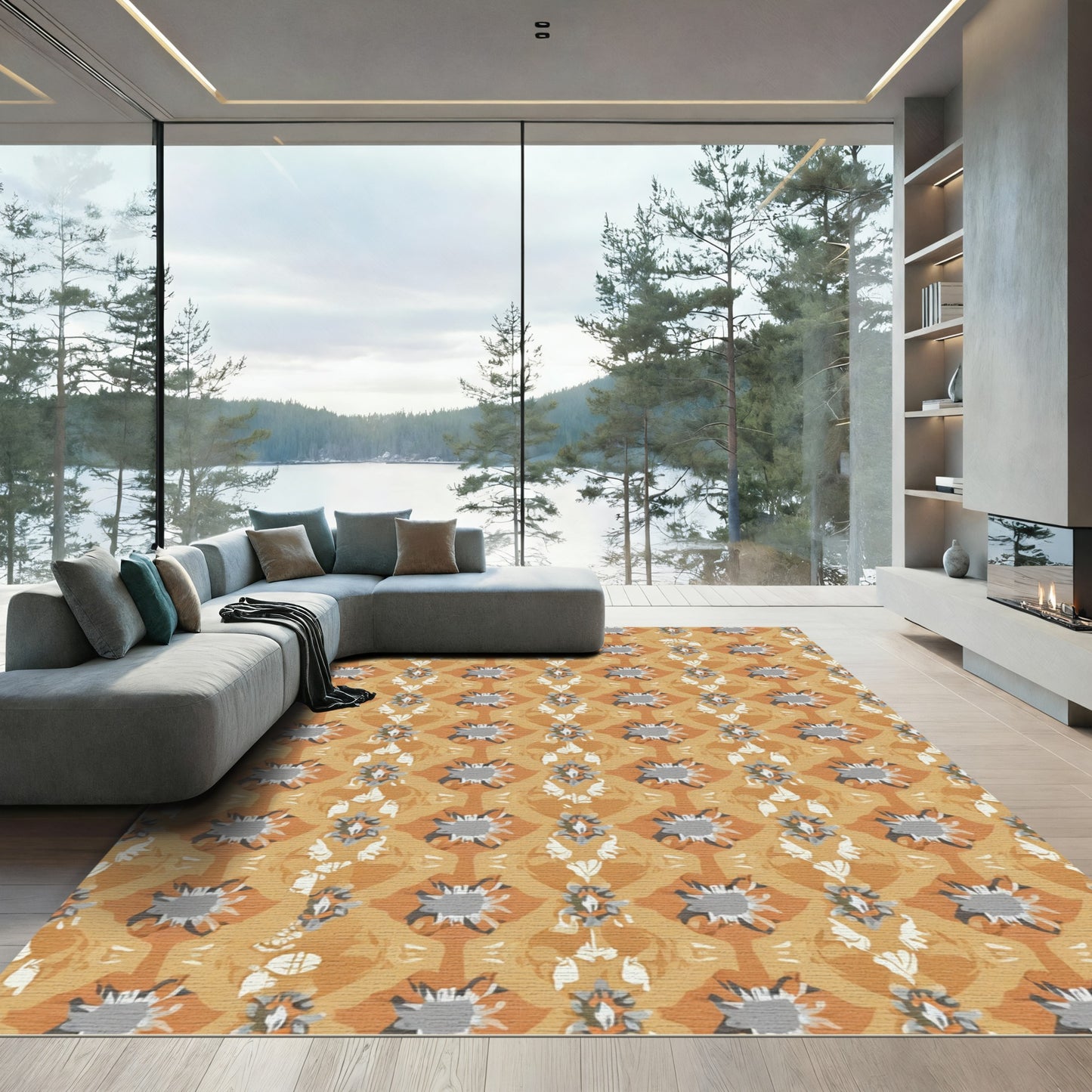 Amber Grey Floral Lattice Rug