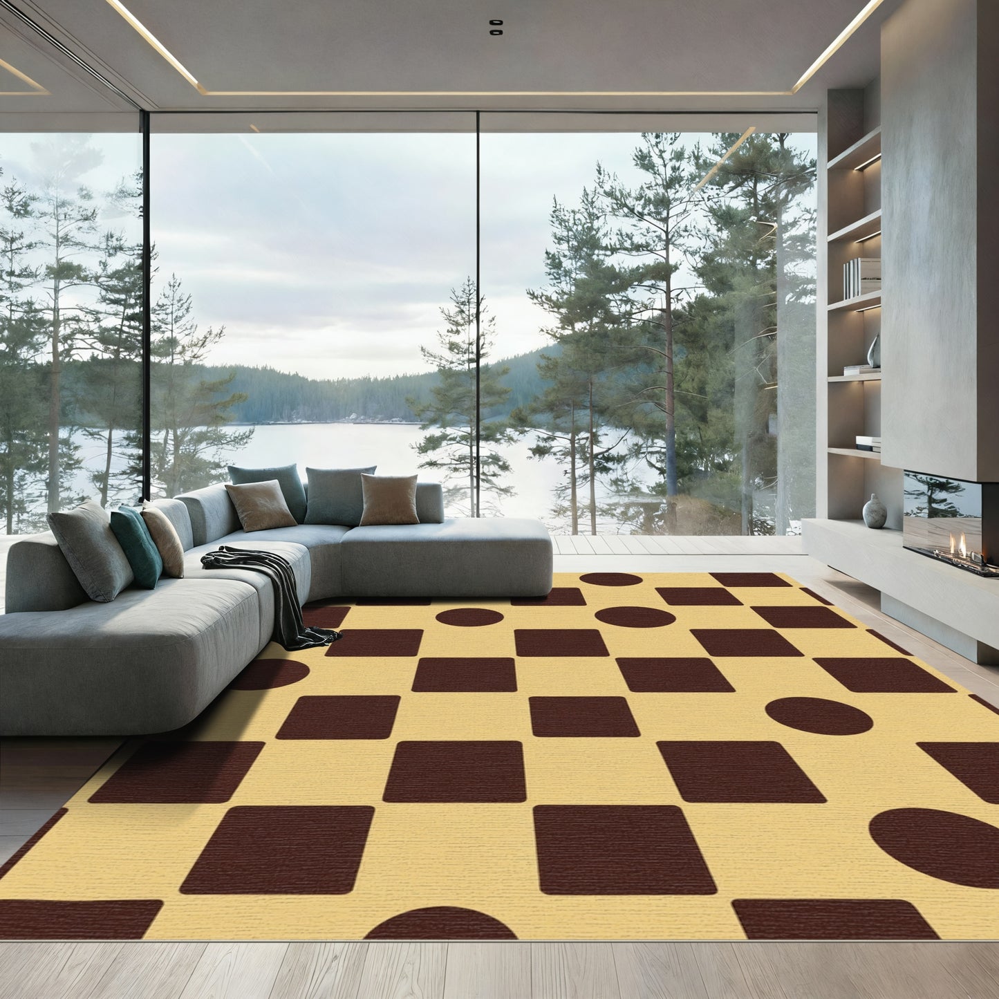 Chocolate Tan Spotted Grid Rug