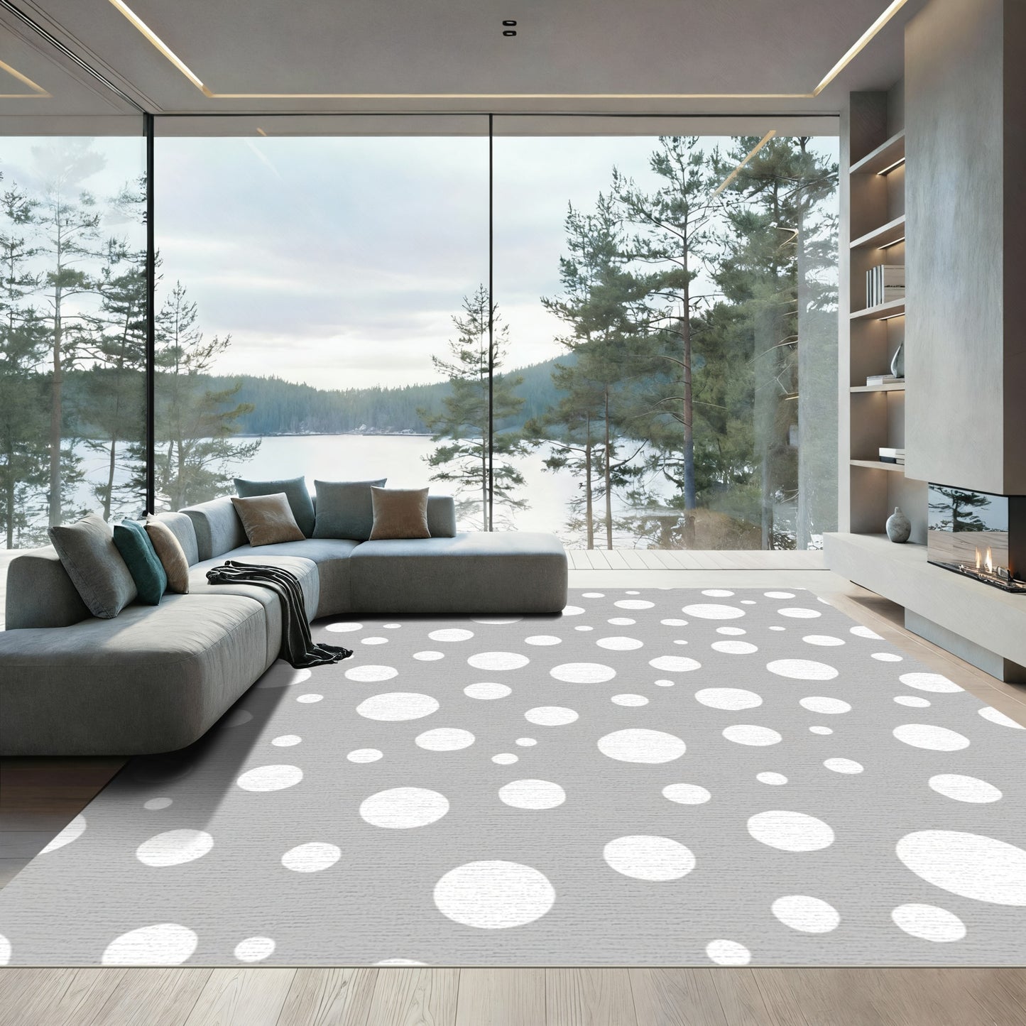 Whimsical Grey White Polka Dot Rug