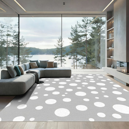 Whimsical Grey White Polka Dot Rug