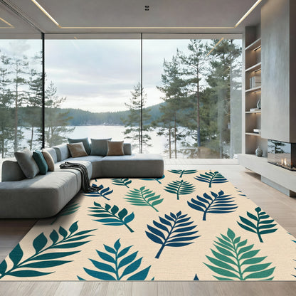 Teal Leafy Branch Pattern Rug