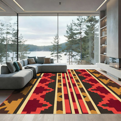 Warm Earth Tones Geometric Stripe Rug