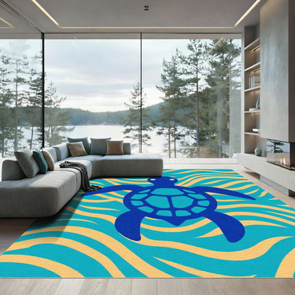 Deep Blue Turtle Ocean Waves Rug