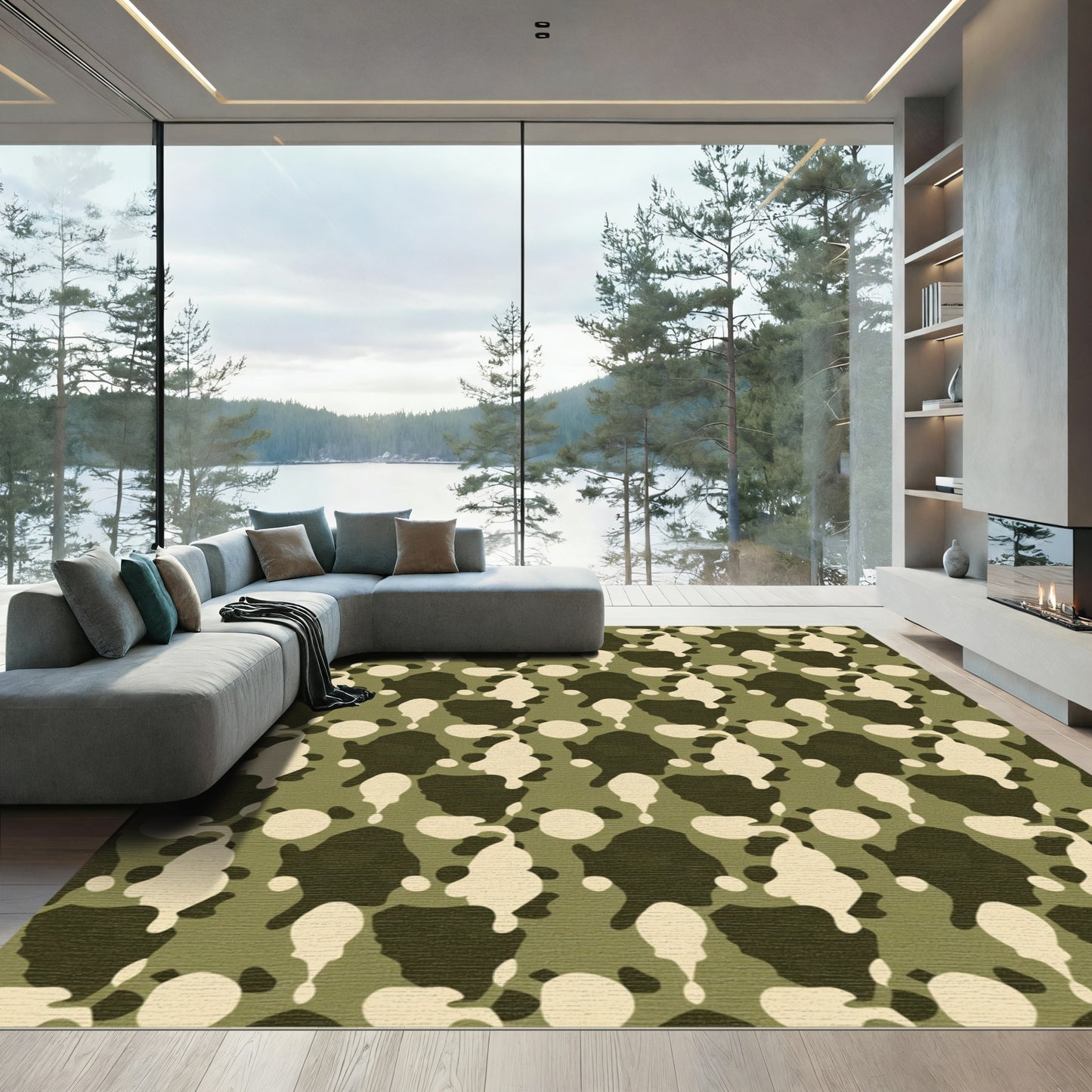 Olive Camouflage Splatter Blends Rug