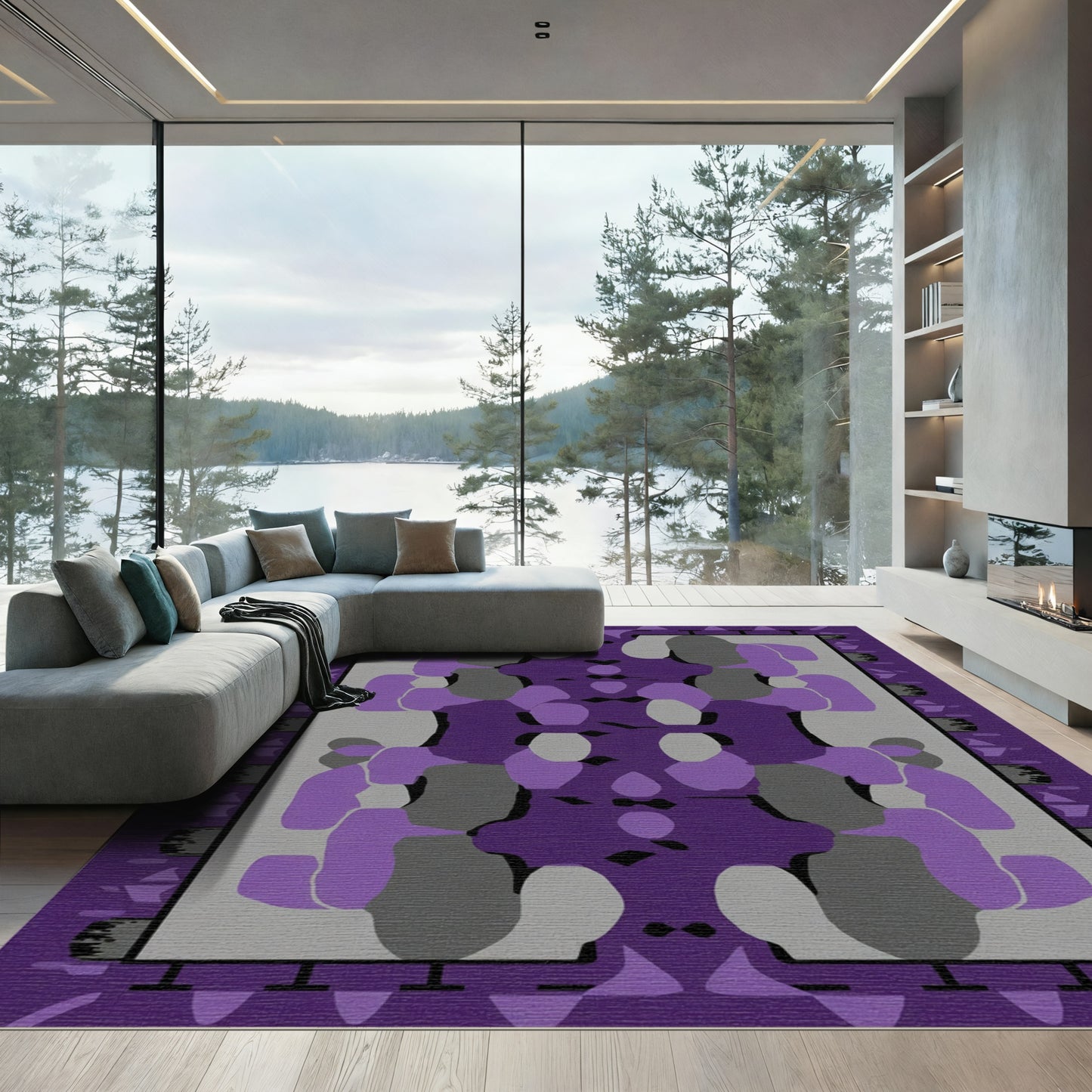 Amethyst Gray Abstract Organic Shapes Rug