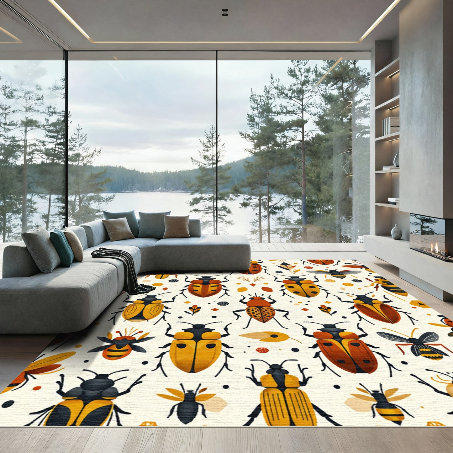 Spotted Beetles And Bees Folk Art Rug