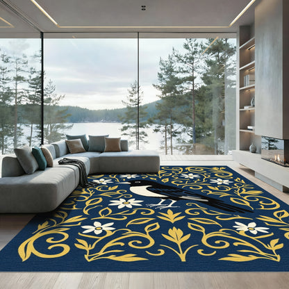 Golden Floral Bird Silhouette Rug