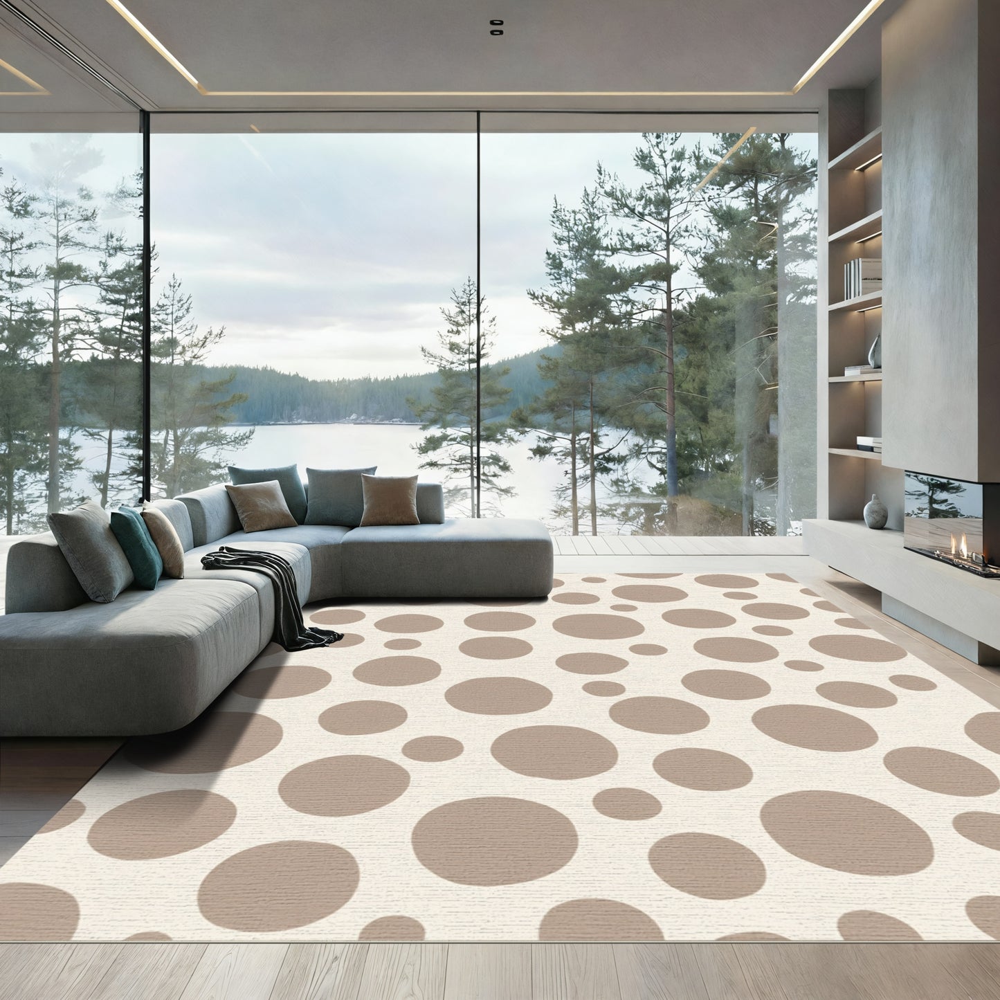 Neutral Tan Scattered Polka Dot Rug