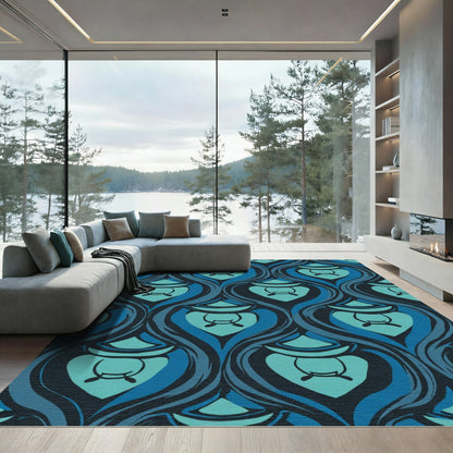 Dark Teal Blue Flowing Lantern Rug